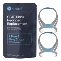 Snugell CPAP Strap Replacement for Airfit ResMed F30 Headgear Full Face Mask – 2-Pack Gray/Blue– Includes Clips