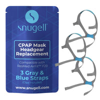 Snugell Replacement Straps for AirFit ResMed F20 Full Face CPAP Mask (3-Pack)–Clips Included–Elastic Nylon–Gray/Blue Color