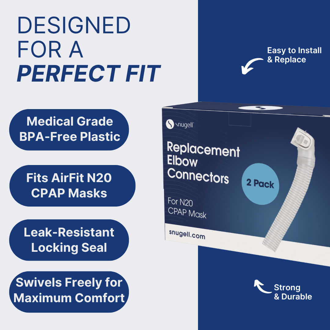 Snugell Replacement Elbow Connector for AirFit N20 CPAP Mask – 2 Pack – Compatible with ResMed Nasal CPAP Masks – Durable, Leak-Resistant Swivel Design for Comfortable Sleep Therapy