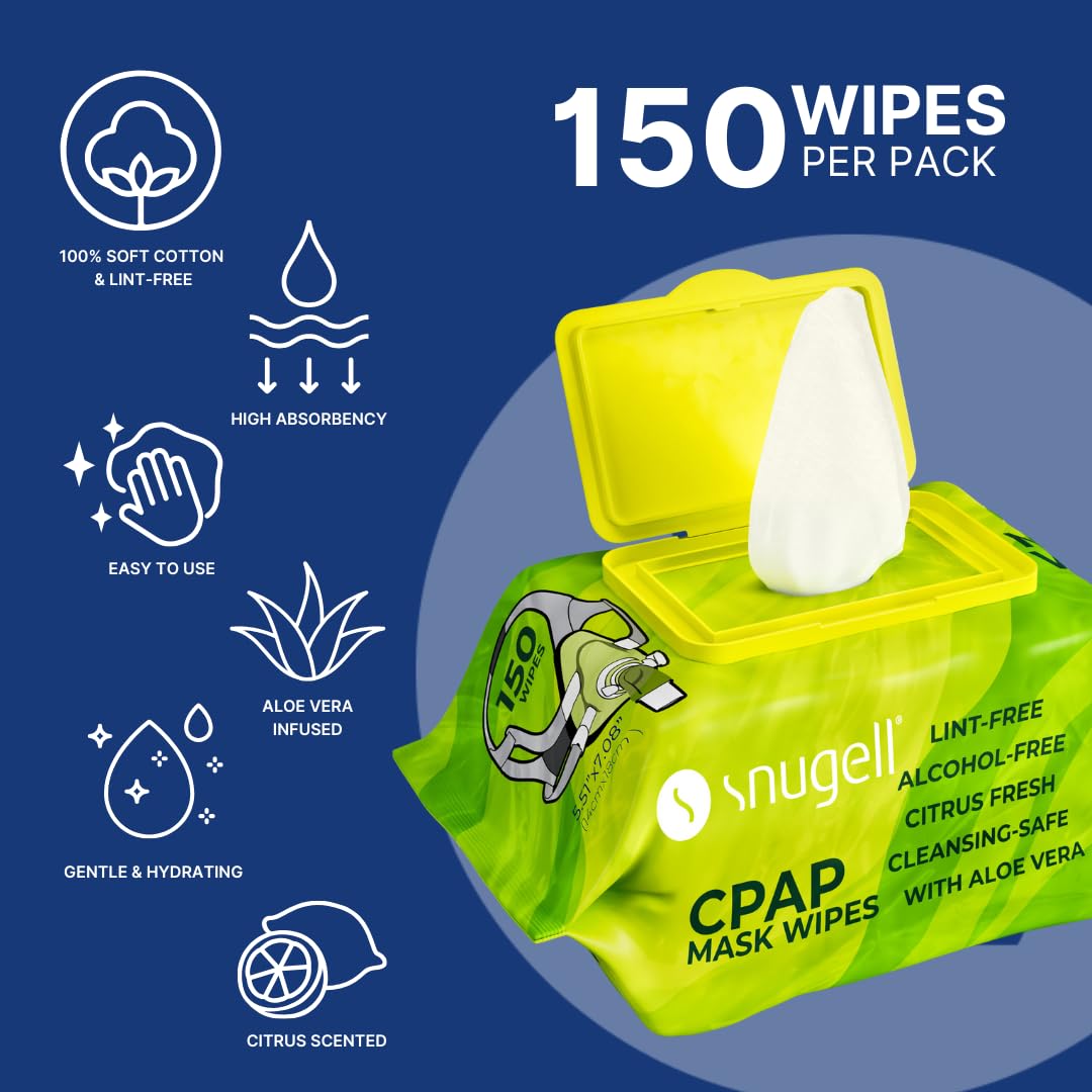 Snugell Citrus Scented Travel CPAP Mask Wipes (150 Count) –100% Soft Cotton