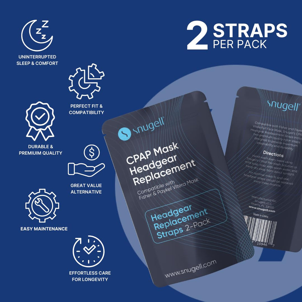 Snugell CPAP Strap Replacement for Vitera Full Face Mask Headgear – (2-Pack) -Elastic Nylon for Comfort, Durability, and Secure Fit