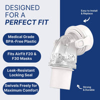 Snugell Replacement Elbow Connector for AirFit F20 and F30 CPAP Masks – 2 Pack – Compatible with ResMed Full Face CPAP Masks