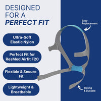 Snugell Replacement Straps for AirFit ResMed F20 Full Face CPAP Mask (3-Pack)–Clips Included–Elastic Nylon–Gray/Blue Color