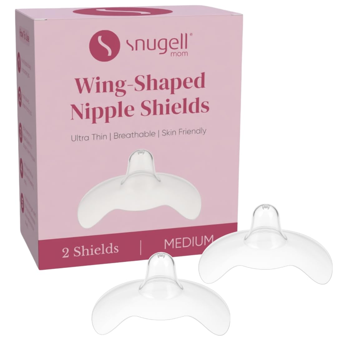 Snugell Wing-Shaped Nipple Shields| Ultra-Thin Silicone Shields for Nursing | 2-Pack with Protective Case | Designed for Use with Flat or Inverted Nipples