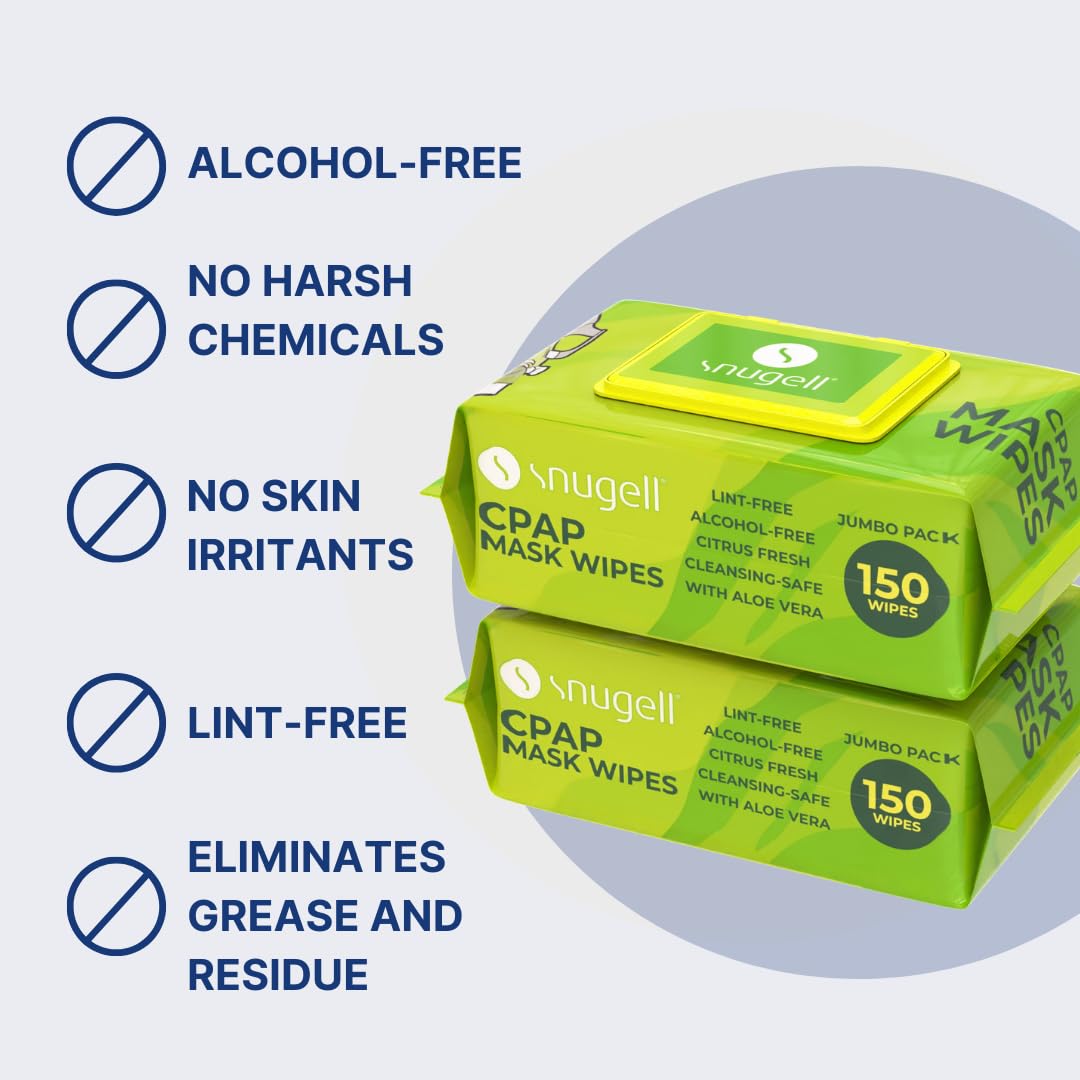 Snugell Citrus Scented Travel CPAP Mask Wipes (150 Count) –100% Soft Cotton