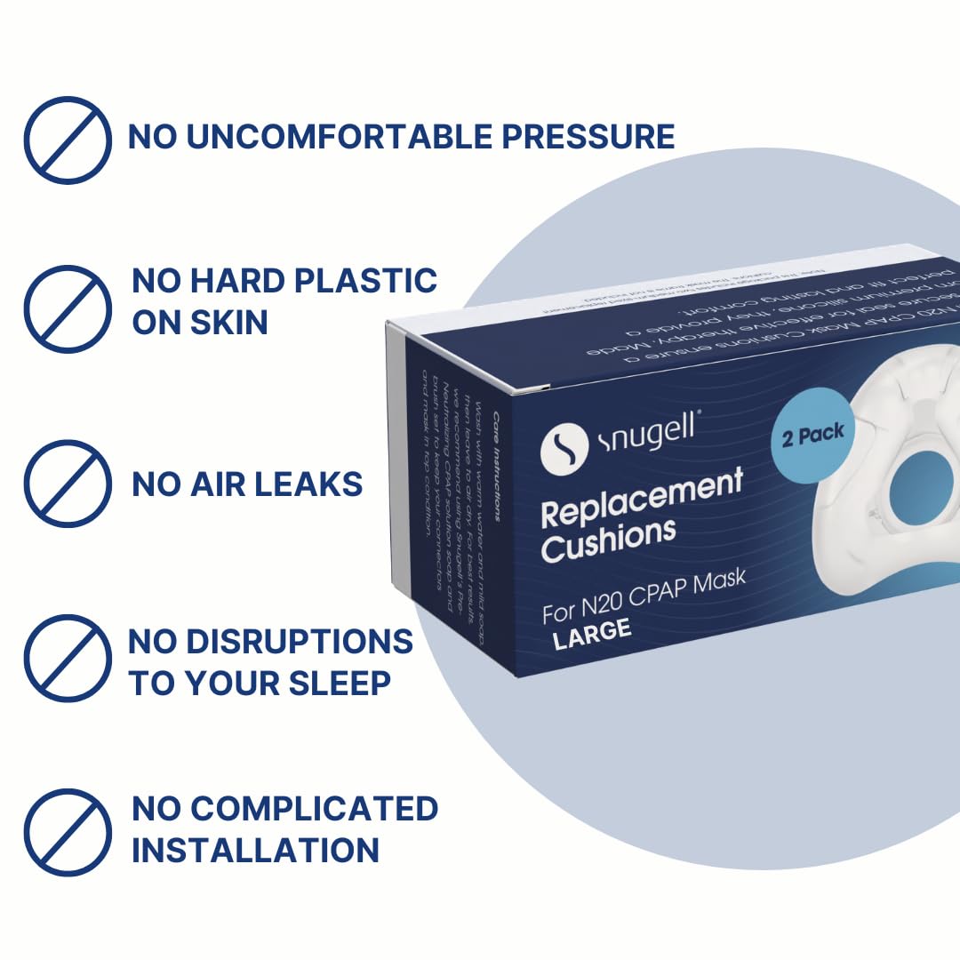 Snugell CPAP Replacement for ResMed AirFit N20 Nasal Cushion – 2-Pack – Designed for Nasal CPAP Mask – Soft, Contoured Seal for Enhanced Comfort and Minimal Leaks – CPAP Accessory