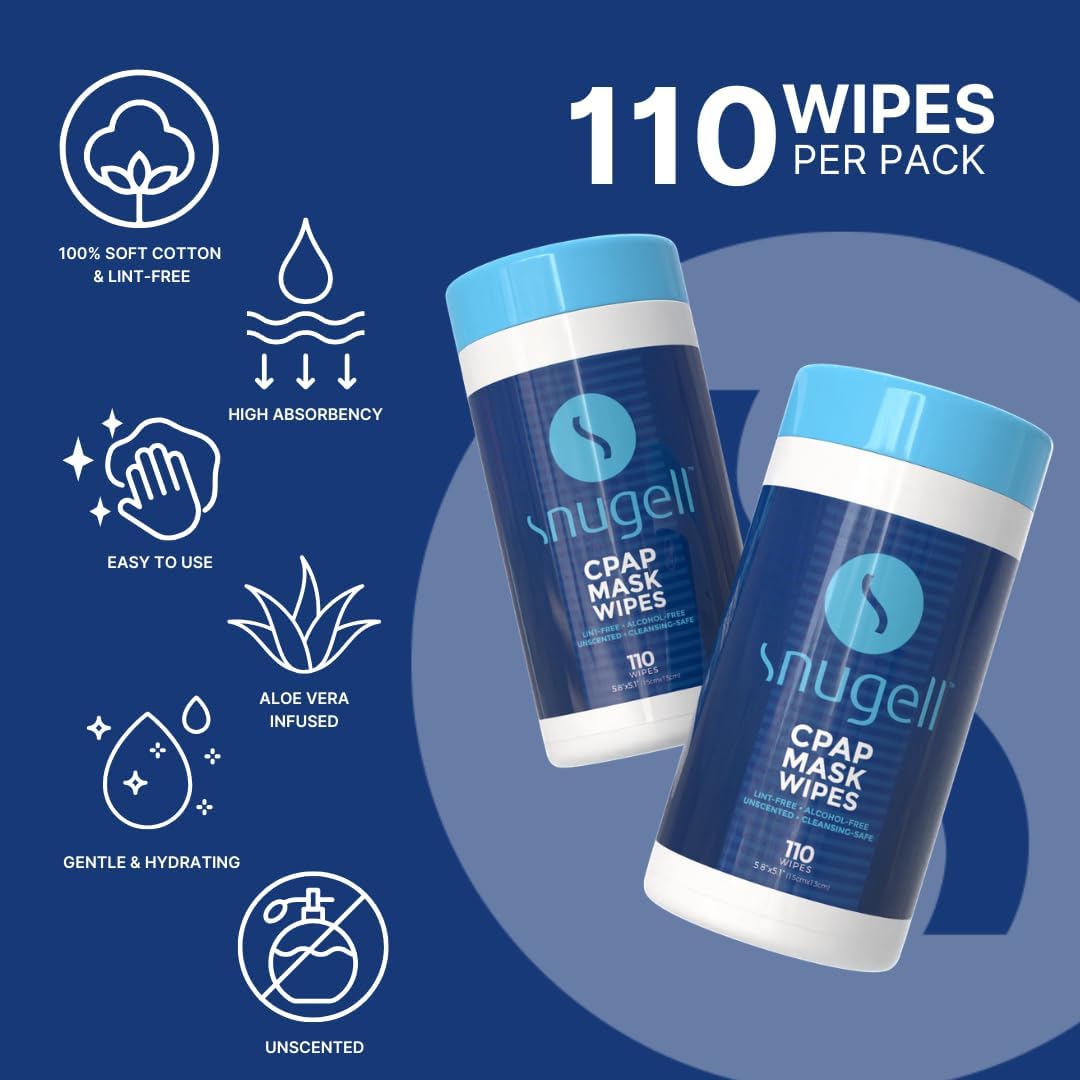 CPAP Mask Wipes by Snugell - Unscented (1 Canister, 110 Count)