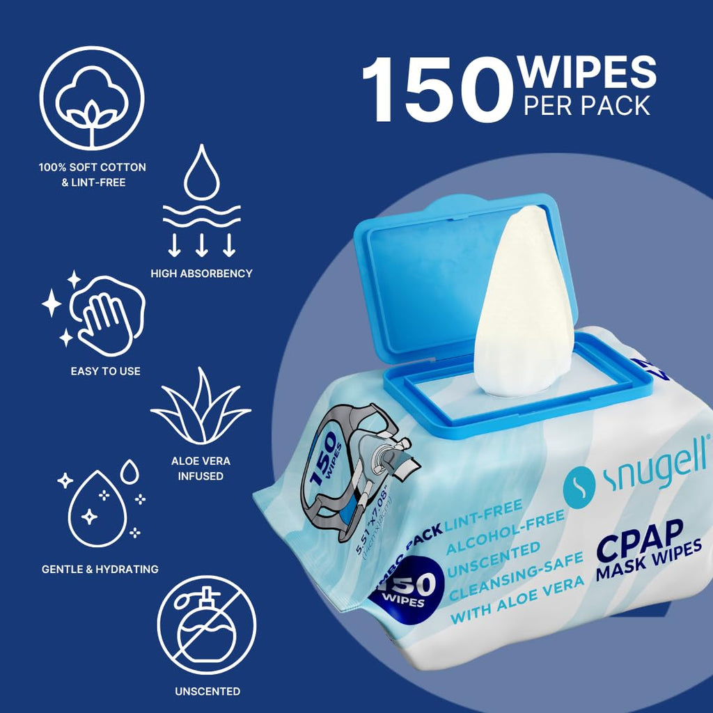 Jumbo Pack CPAP Mask Wipes by Snugell (150 Wipes) - Unscented