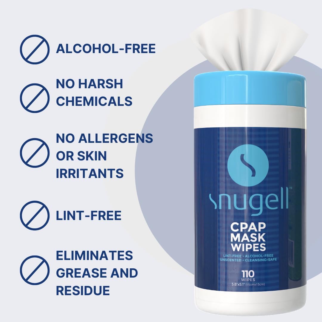 CPAP Mask Wipes by Snugell - Unscented (1 Canister, 110 Count)