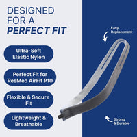 Replacement Headgear Strap for ResMed AirFit P10 Nasal Pillow CPAP Mask - Gray (2-Pack) with 4 Adjustment Clips
