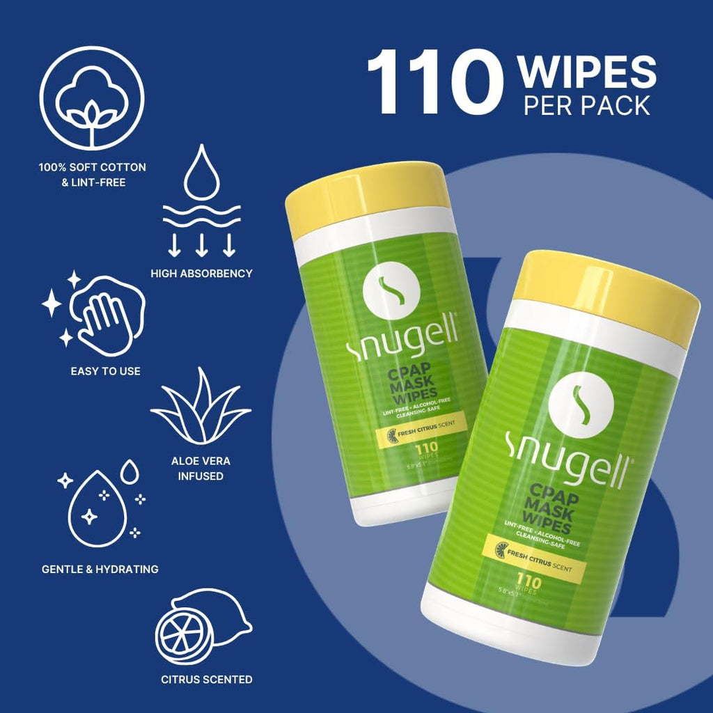 Citrus Scent CPAP Mask Wipes by Snugell (1-Canister,110 Count