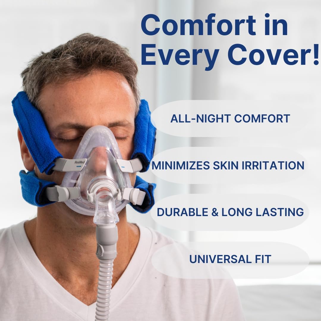 CPAP Neck Pad and Headgear Strap Covers - Fits All Major Headgear Brands (Blue)