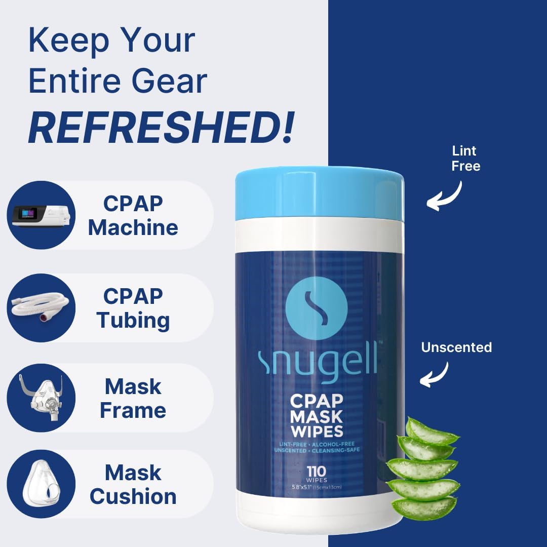 CPAP Mask Wipes by Snugell - Unscented (1 Canister, 110 Count)