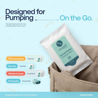 Snugell Breast Pump Cleaning Wipes – 10 Wipes per Sachet, 12 Sachets per Box – Alcohol-Free, Lint-Free, Unscented, Safe for Pump Parts, Shields, Bottles, and Accessories – Travel-Friendly