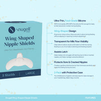 Snugell Wing-Shaped Nipple Shields| Ultra-Thin Silicone Shields for Nursing | 2-Pack with Protective Case | Designed for Use with Flat or Inverted Nipples