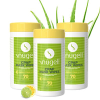 CPAP Mask Wipes by Snugell (70 Count) - 100% Soft Cotton - Lint & Alcohol Free - Skin Safe with Aloe Vera - Easy Opening Canister - For Cleaning CPAP Mask, Tube and Devices