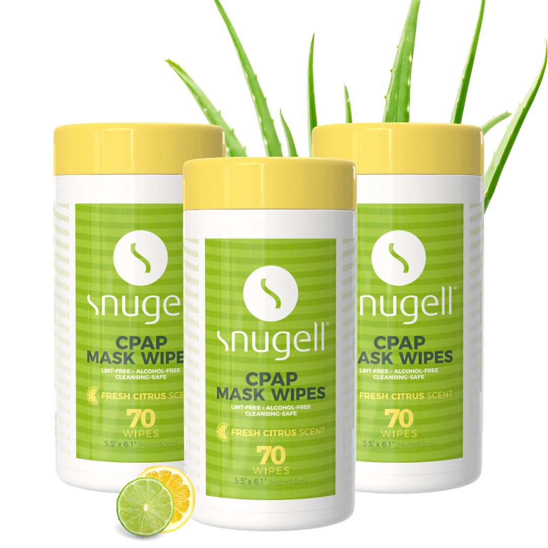 CPAP Mask Wipes by Snugell (70 Count) - 100% Soft Cotton - Lint & Alcohol Free - Skin Safe with Aloe Vera - Easy Opening Canister - For Cleaning CPAP Mask, Tube and Devices