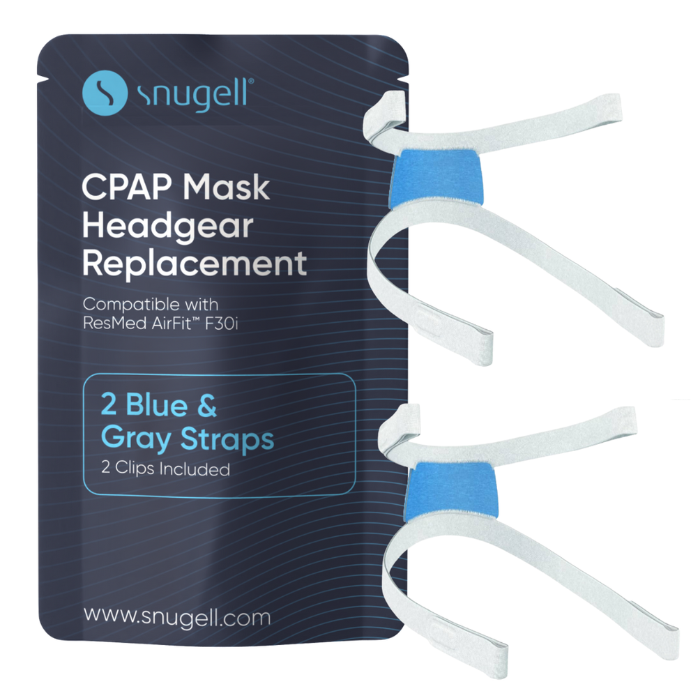 Snugell CPAP Strap Replacement for Airfit ResMed F30i Headgear Full Face Mask – 2-Pack Gray/Blue– Includes Clips