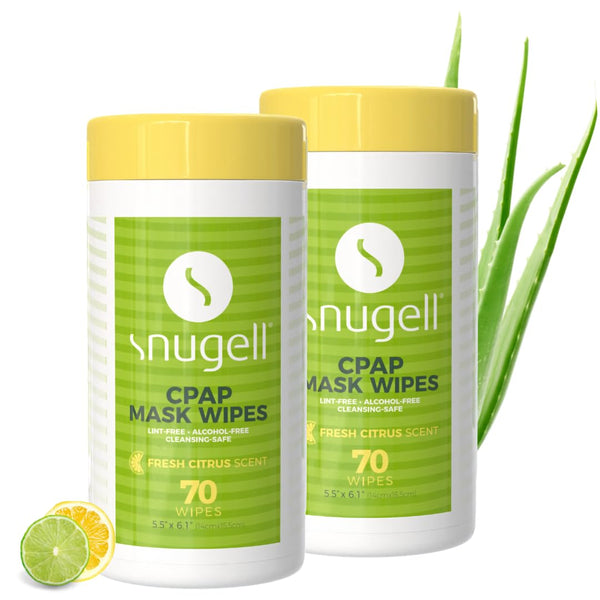CPAP Mask Wipes by Snugell (70 Count) - 100% Soft Cotton - Lint & Alcohol Free - Skin Safe with Aloe Vera - Easy Opening Canister - For Cleaning CPAP Mask, Tube and Devices