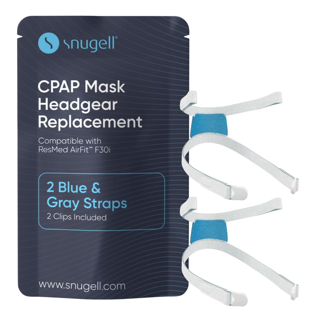 Snugell CPAP Strap Replacement for Airfit ResMed F30i Headgear Full Face Mask – 2-Pack Gray/Blue– Includes Clips