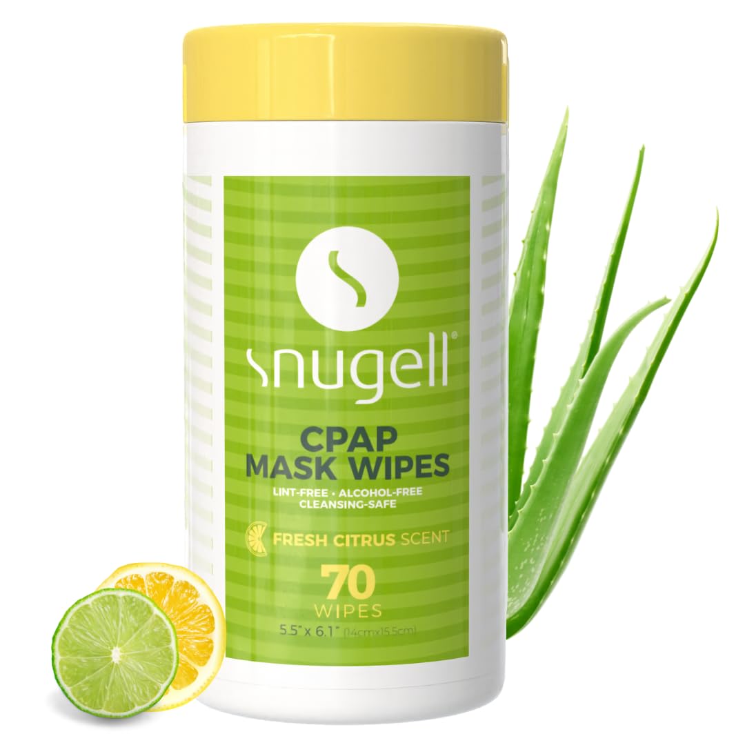 CPAP Mask Wipes by Snugell (70 Count) - 100% Soft Cotton - Lint & Alcohol Free - Skin Safe with Aloe Vera - Easy Opening Canister - For Cleaning CPAP Mask, Tube and Devices
