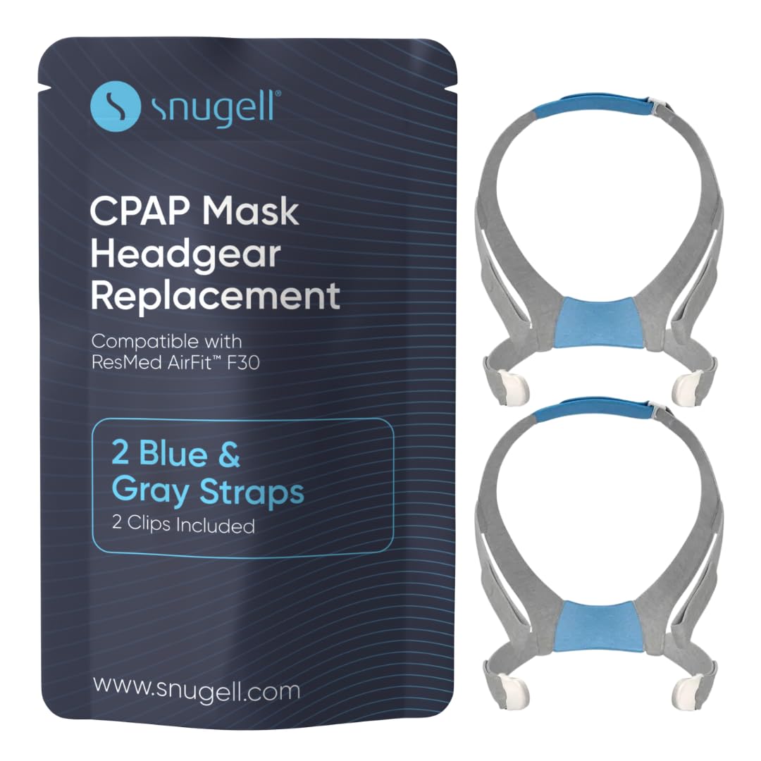 Snugell CPAP Strap Replacement for Airfit ResMed F30 Headgear Full Face Mask – 2-Pack Gray/Blue– Includes Clips