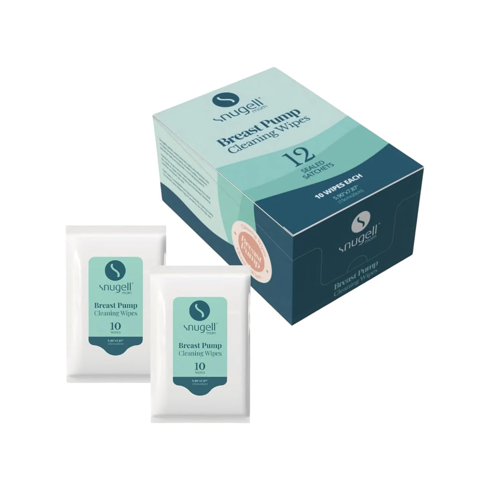 Snugell Breast Pump Cleaning Wipes – 10 Wipes per Sachet, 12 Sachets per Box – Alcohol-Free, Lint-Free, Unscented, Safe for Pump Parts, Shields, Bottles, and Accessories – Travel-Friendly