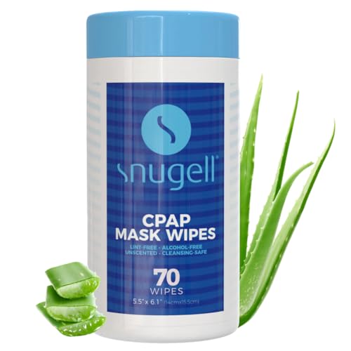 CPAP Mask Wipes by Snugell (70 Count) - 100% Soft Cotton - Lint & Alcohol Free - Skin Safe with Aloe Vera - Easy Opening Canister - For Cleaning CPAP Mask, Tube and Devices