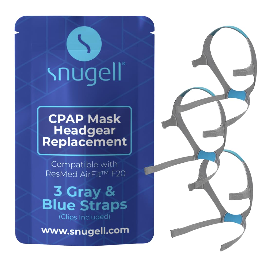 Snugell Replacement Straps for AirFit ResMed F20 Full Face CPAP Mask (3-Pack)–Clips Included–Elastic Nylon–Gray/Blue Color