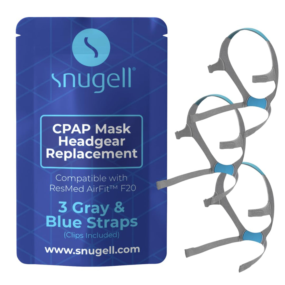 Snugell Replacement Straps for AirFit ResMed F20 Full Face CPAP Mask (3-Pack)–Clips Included–Elastic Nylon–Gray/Blue Color