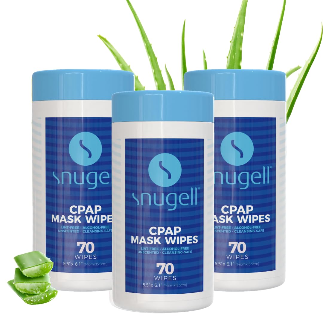 CPAP Mask Wipes by Snugell (70 Count) - 100% Soft Cotton - Lint & Alcohol Free - Skin Safe with Aloe Vera - Easy Opening Canister - For Cleaning CPAP Mask, Tube and Devices