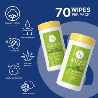 CPAP Mask Wipes by Snugell (70 Count) - 100% Soft Cotton - Lint & Alcohol Free - Skin Safe with Aloe Vera - Easy Opening Canister - For Cleaning CPAP Mask, Tube and Devices