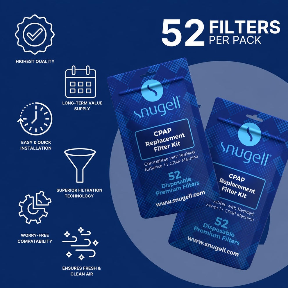 Snugell Disposable CPAP Filters – Compatible with AirSense 11 Machines – 52-Pack – Travel-Friendly Design, and Easy Installation for Home and Travel Use