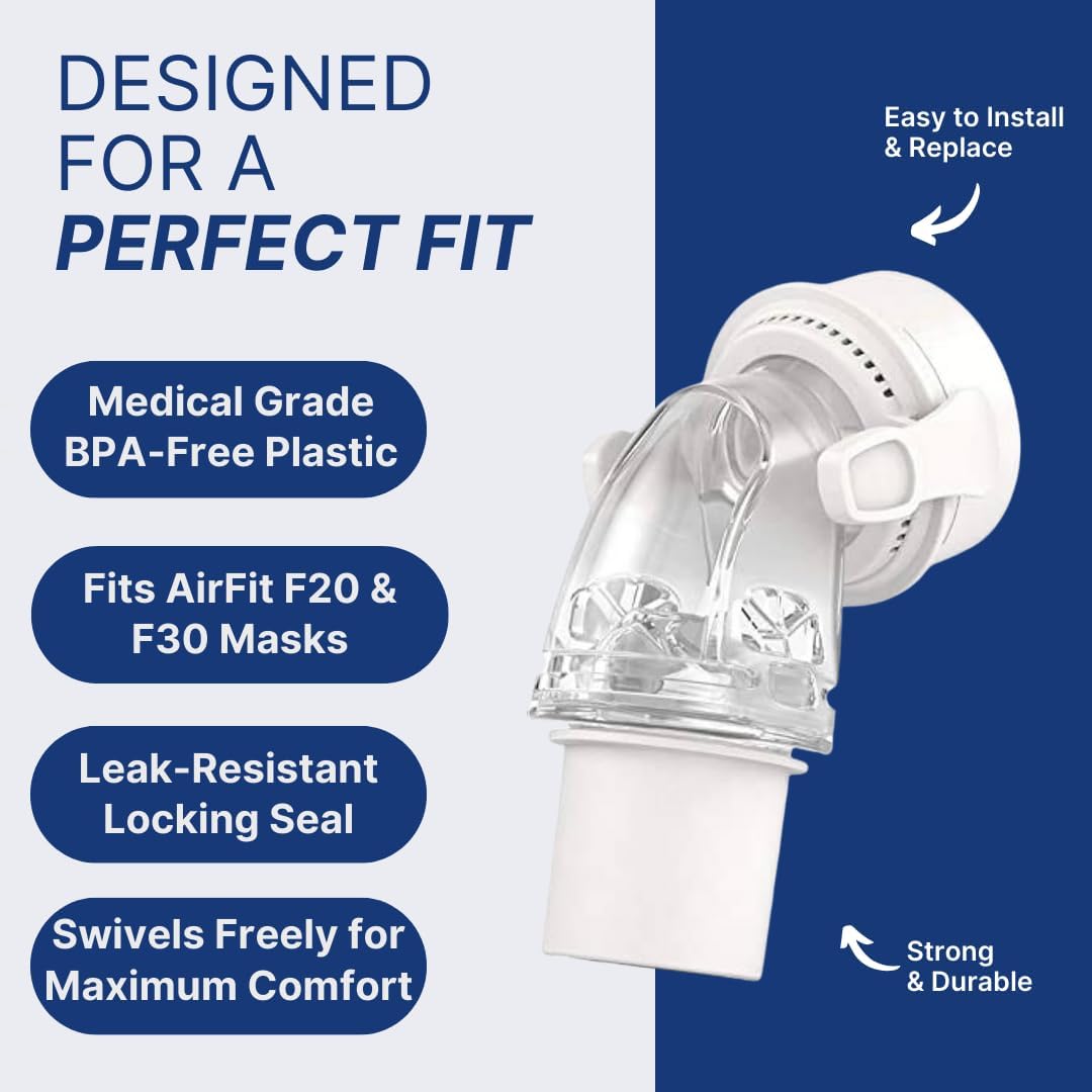 Snugell Replacement Elbow Connector for AirFit F20 and F30 CPAP Masks – 2 Pack – Compatible with ResMed Full Face CPAP Masks