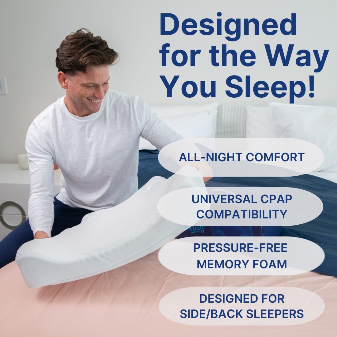 Snugell Memory Foam CPAP Pillow –Ergonomic Support for All Sleep Positions –Compatible with All Masks & Hoses –Reduces Air Leaks & Pressure – Washable Cotton Cover for Enhanced Comfort & Sleep Quality