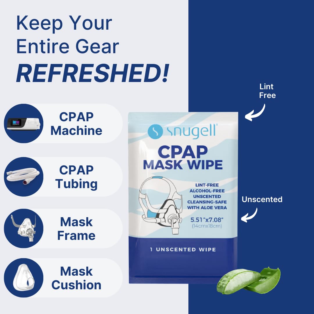 Snugell Unscented Individual CPAP Mask Wipes – Travel-Friendly 40-Pack– Lint & Alcohol-Free,Skin-Safe with Aloe Vera