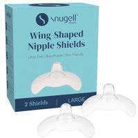 Snugell Wing-Shaped Nipple Shields| Ultra-Thin Silicone Shields for Nursing | 2-Pack with Protective Case | Designed for Use with Flat or Inverted Nipples