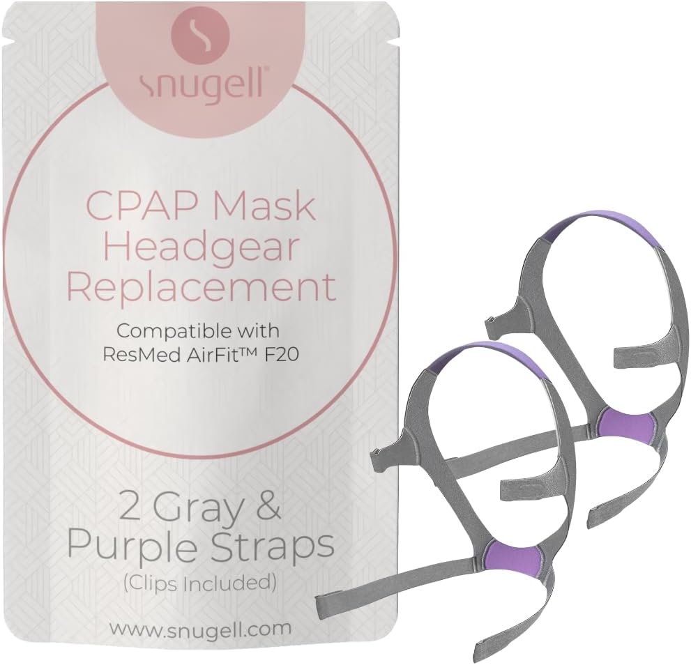 Replacement Straps for AirFit ResMed F20 CPAP Mask (2-Pack) - Purple and Gray - Standard & Large