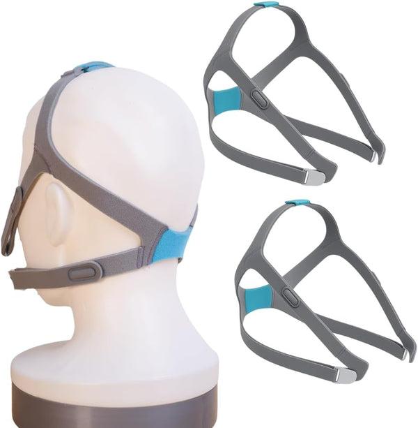 Snugell CPAP Strap Replacement for Airfit ResMed F30 Headgear Full Face Mask – 2-Pack Gray/Blue– Includes Clips