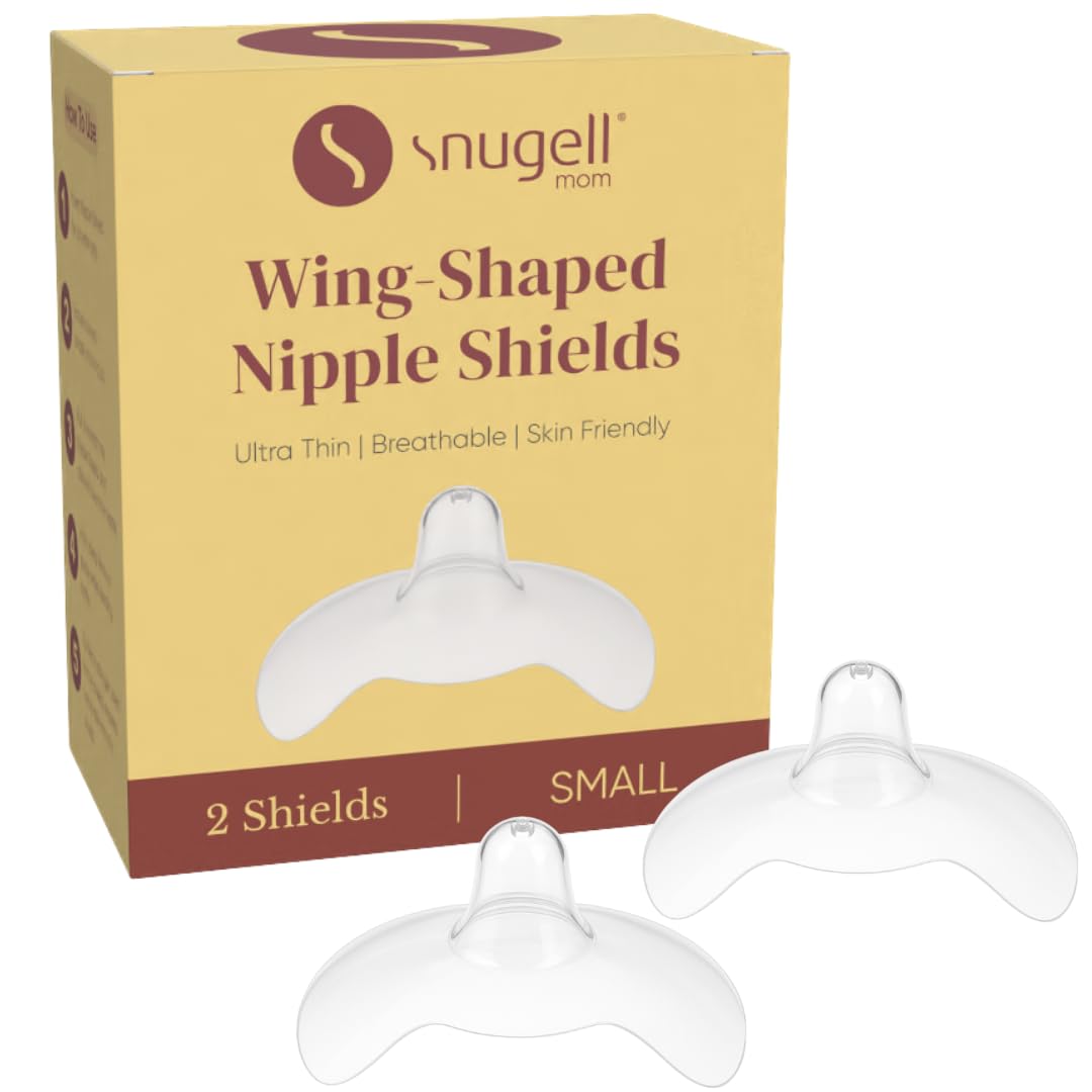Snugell Wing-Shaped Nipple Shields| Ultra-Thin Silicone Shields for Nursing | 2-Pack with Protective Case | Designed for Use with Flat or Inverted Nipples