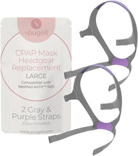 Replacement Straps for AirFit ResMed N20 CPAP Mask (2-Pack) - Purple and Gray - Standard & Large