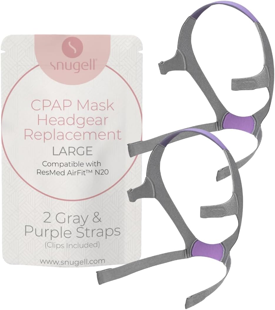 Replacement Straps for AirFit ResMed N20 CPAP Mask (2-Pack) - Purple and Gray - Standard & Large