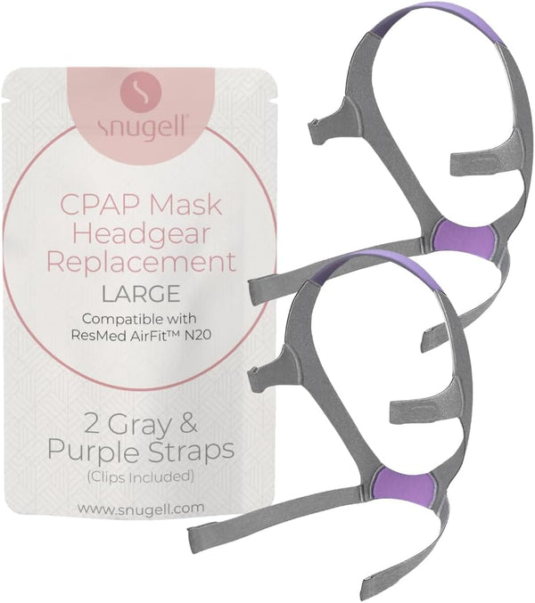 Replacement Straps for AirFit ResMed N20 CPAP Mask (2-Pack) - Purple and Gray - Standard & Large