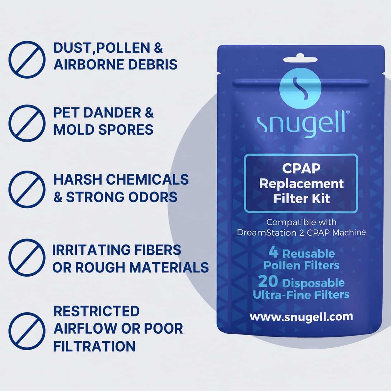 Snugell CPAP Filter Kit, 24-Pack (4 Reusable + 20 Disposable) - Compatible with Philips Dreamstation 2 Respironics Devices