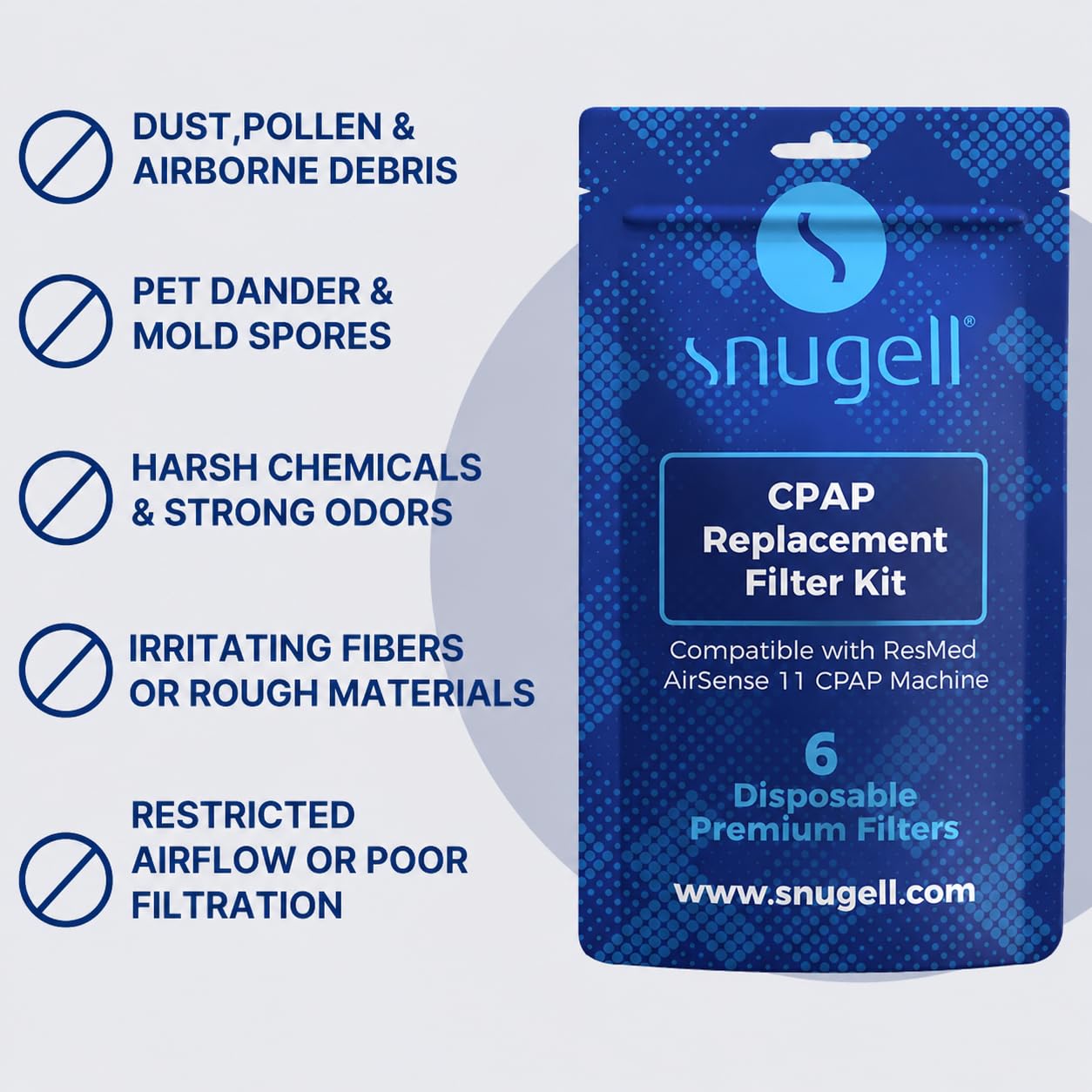 Snugell CPAP Filter Kit, 8-Pack (2 Reusable + 6 Disposable) - Compatible with Philips Dreamstation 2 Respironics Devices