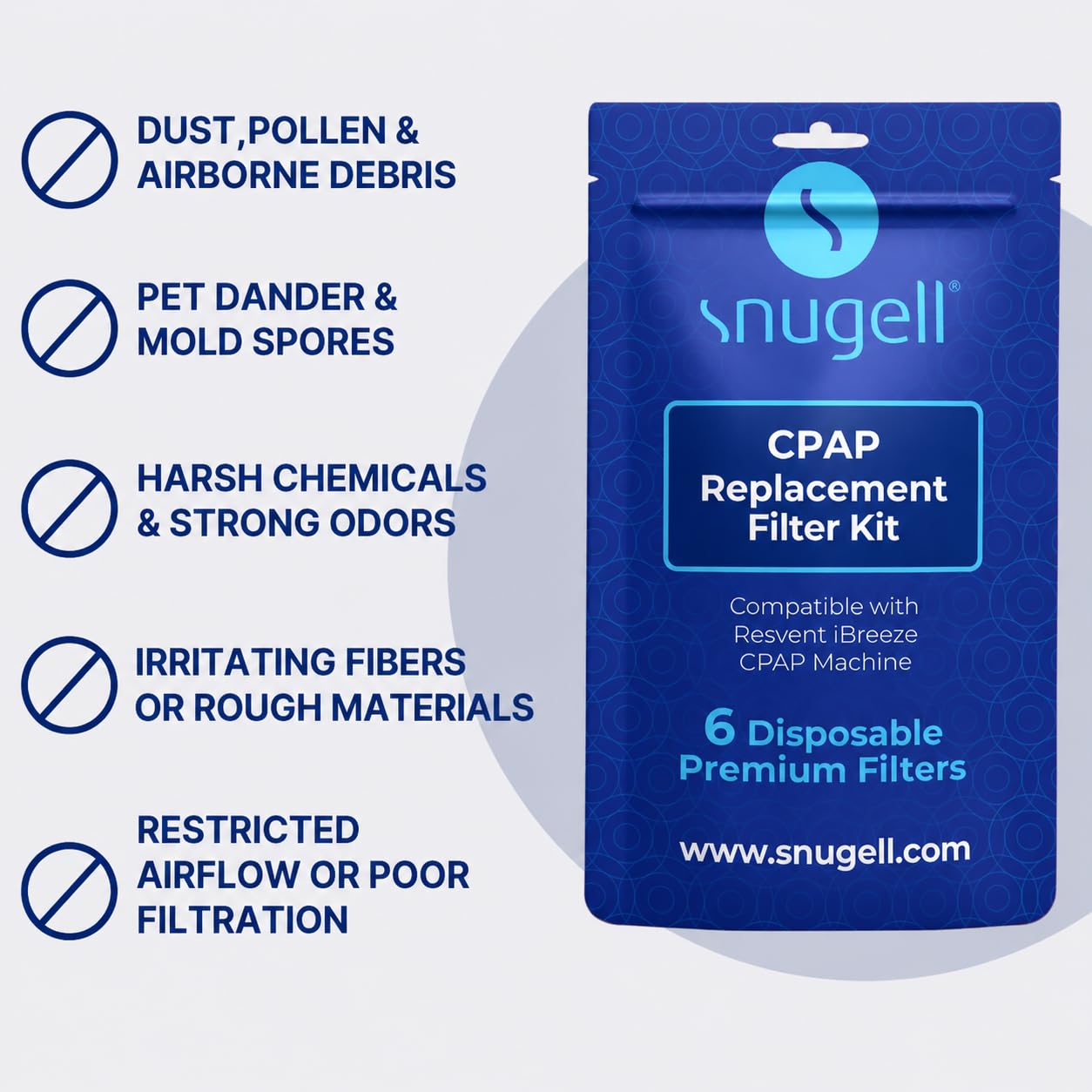 Snugell Resvent iBreeze CPAP Filters – 6-Pack and 12-Pack – Made in USA– Ultra-Fine, Durable, Travel-Friendly & Ideal for Home Use– Replace Bi-Weekly for Consistent Filtration and Optimal CPAP Machine Performance