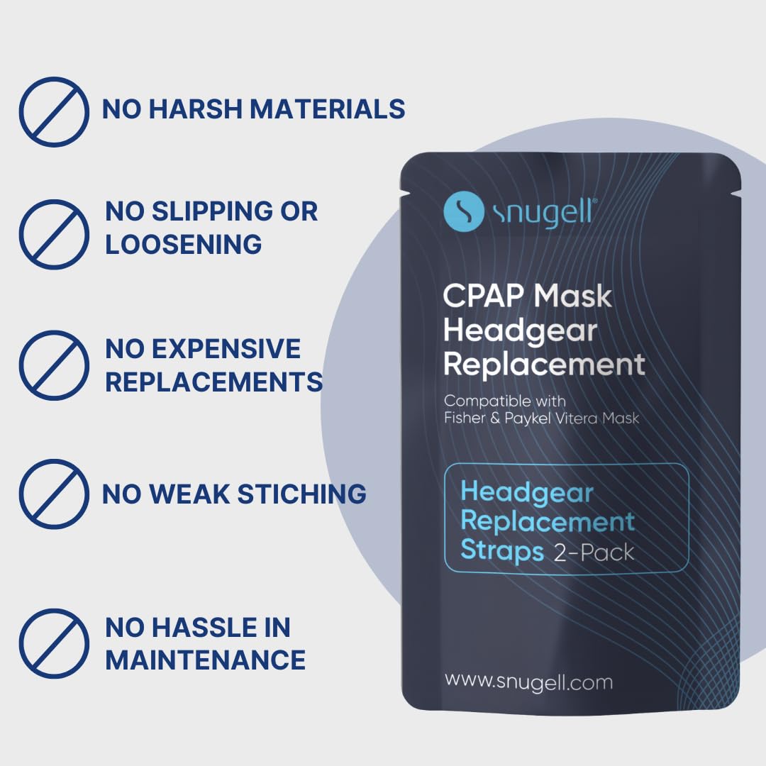 Snugell CPAP Strap Replacement for Vitera Full Face Mask Headgear – (2-Pack) -Elastic Nylon for Comfort, Durability, and Secure Fit