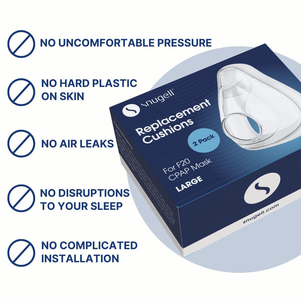 Snugell CPAP Replacement for ResMed Airfit F20 Cushion – 2-Pack Large Size – Designed for Full Face CPAP Mask