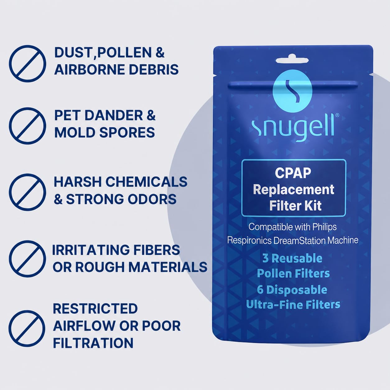 Snugell CPAP Filters, 9-Pack (3 Reusable + 6 Disposable) - Compatible with Philips Dreamstation - Ensures Clean Air for Better Sleep Therapy - Made in USA