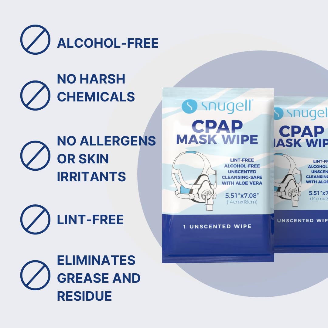 Snugell Unscented Individual CPAP Mask Wipes – Travel-Friendly 40-Pack– Lint & Alcohol-Free,Skin-Safe with Aloe Vera